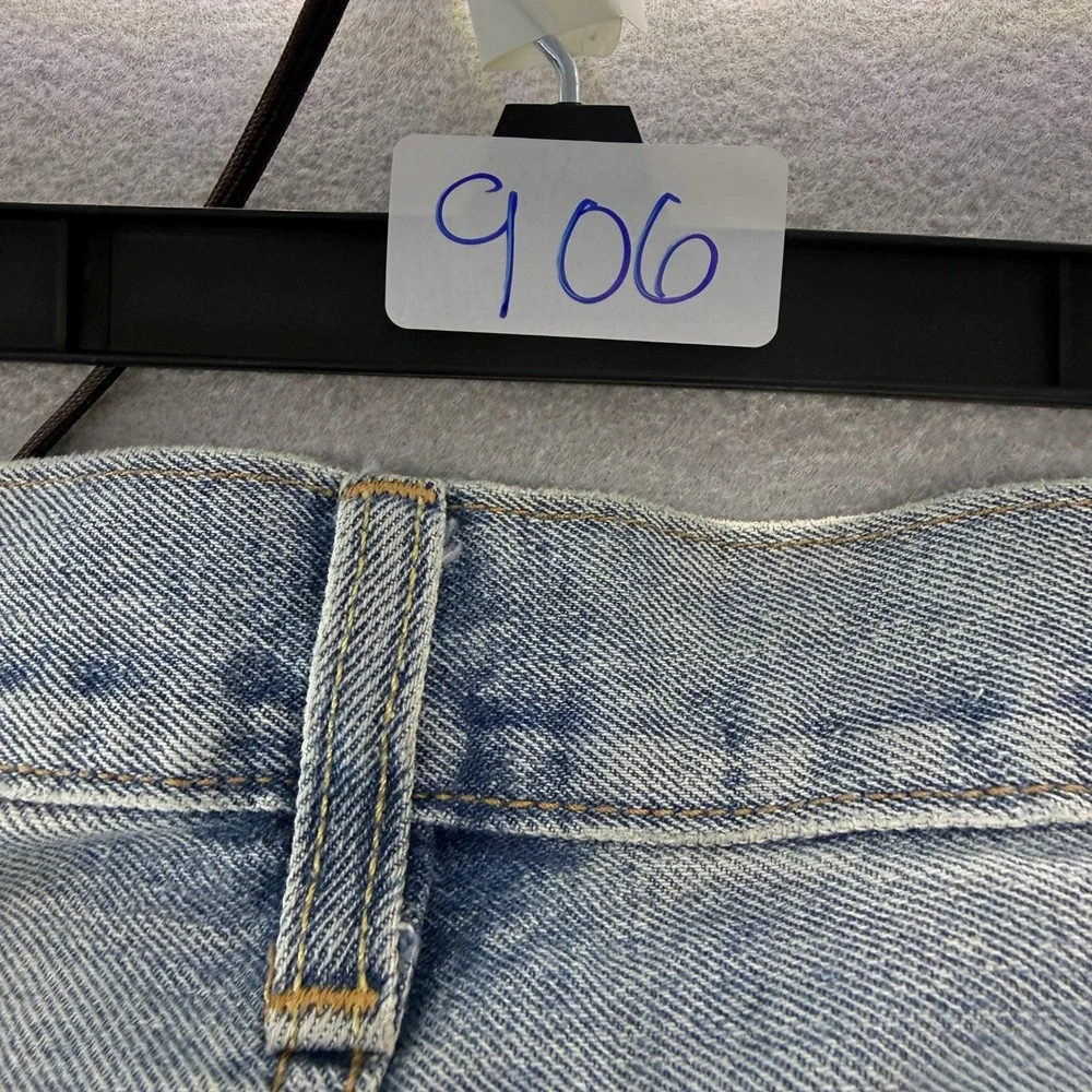 Levis Premium 501 Original Fit Patchwork Distressed Jeans Mens 38x32 Light Wash